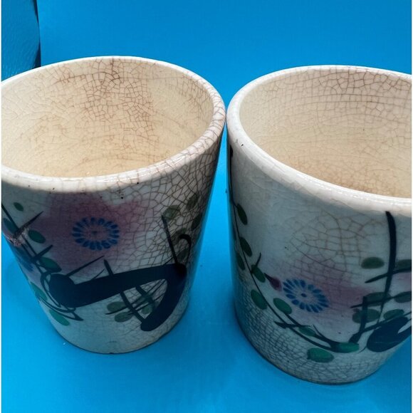 Set Of 4 Vintage Crackle Glaze Ceramic tea Cups With Floral Made in Japan Design - Picture 2 of 7
